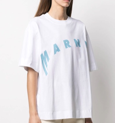 MARNI コットンジャージー オーバーサイズTシャツ ディストーテッドマルニプリント