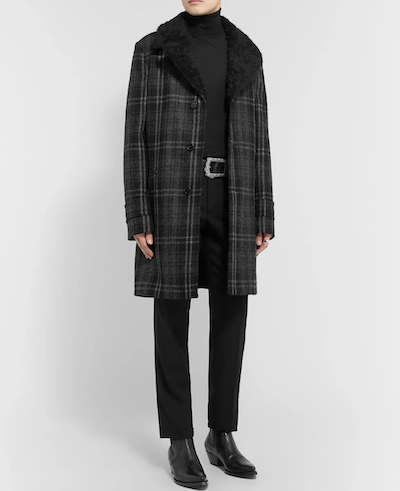 SAINT LAURENT Faux Shearling-Lined Checked Wool-Bouclé Overcoat