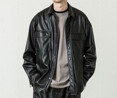 SLICK　Eco Leather Double Pocket Shirt Jacket
