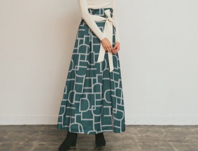 Hdxuly　Vintage Print Leather Belt Skirt