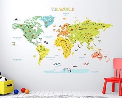 DECOWALL　カラフルな世界地図 ウォール ステッカー