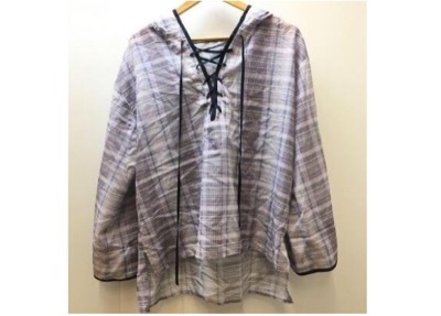 SOLOV　SHEER CHECK LACE UP HOODIE