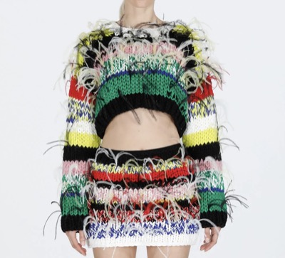 Nº21　FEATHER-EMBELLISHED STRIPED SWEATER