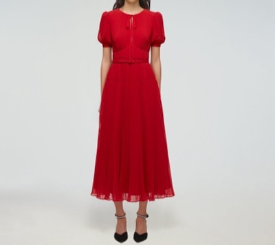 self-portrait　Red Chiffon Midi Dress