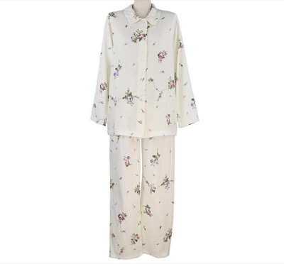 IKUKO　ダブルガーゼ花柄プリント 襟付き長袖パジャマ