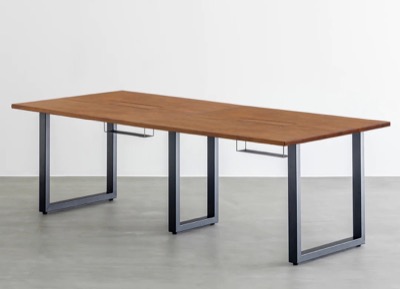 KANADEMONO　THE TABLE / ラバーウッド ブラウン × Black Steel × W181 - 300cm　配線トレー付き