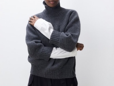 unfil　superfine lambs wool ribbed-knit high neck sweater