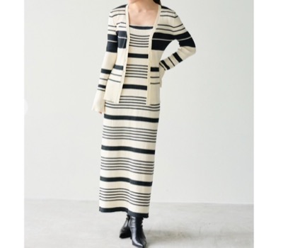 Aimeine（エメイン）　ボーダーカーデ×ニットワンピセット
