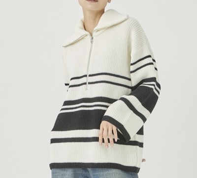 WRAPINKNO（ラッピンノット）　オーバーサイズボーダーニット/ドライバーズニット