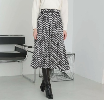 ANAYI（アナイ）　メーレプリントタックフレア スカート