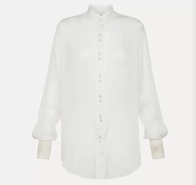 forte_forte　oversized shirt in cotton–and–silk voile with crochet detailing
