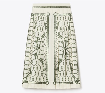 TORY BURCH　PRINTED PLEATED SILK SKIRT