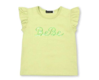 BeBe　オーロラスパンコールロゴフリル袖Tシャツ