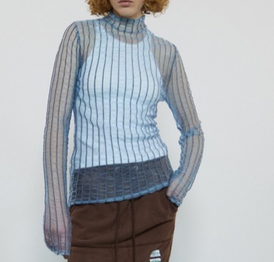 MAISON SPECIAL（メゾンスペシャル）　Shirring Stripe Sheer Knitwear