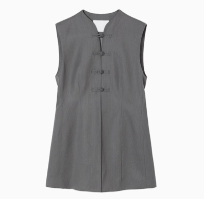 Mame Kurogouchi（マメクロゴウチ）　Light Wool Max Gabadine Mao Collar Vest – grey