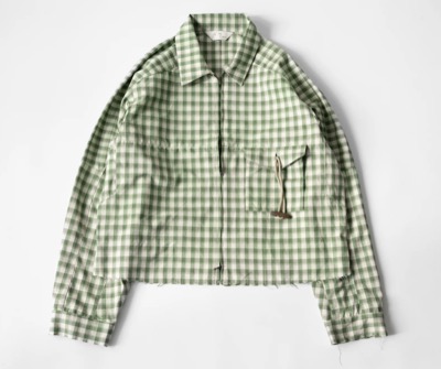 ANCELLM（アンセルム）　 C/R CHECK SHORT ZIPUP SHIRT "GREEN"
