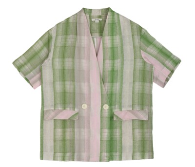Ameri（アメリ）　CHECK EMBROIDERY NO COLLAR JACKET