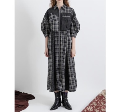 AULA AILA（アウラアイラ）　DRAWSTRING CHECK SHIRT ONE PIECE