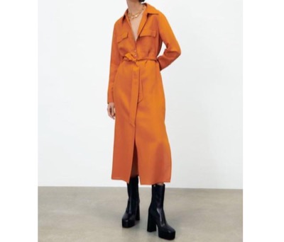ZARA（ザラ） 　トップステッチ シャツ リネン ワンピース