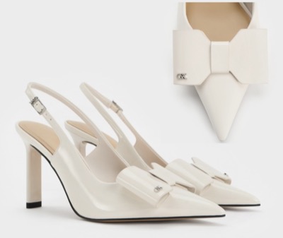 CHARLES & KEITH (チャールズアンドキース)　Lu ルー レザーボウブレードヒールスリングバックパンプス