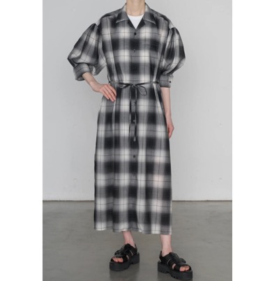 HYKE（ハイク）　T/W OMBE CHECK BALLOON SLEEVE DRESS