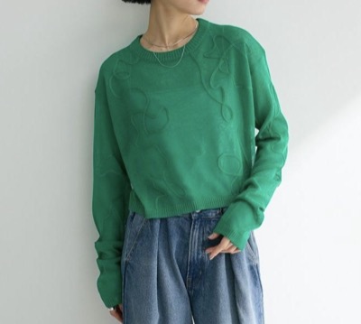 Green Parks（グリーンパークス）　ANDSEARCH コード刺繍シアーニット