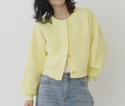 Aunt Marie's（アントマリーズ）　クルーネッククロップドカラーカーデ