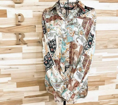 ZARA（ザラ）　サテン ペイズリー フラワー 総柄 プリント 長袖シャツ