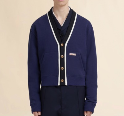 MARNI（マルニ）　ブルー オーガニックコットン製カーディガン スウェットシャツ バイカラープラケット付き