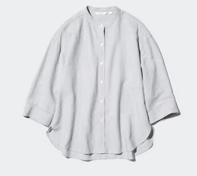 UNIQLO（ユニクロ）　リネンブレンドバンドカラーシャツ/ストライプ/7分袖