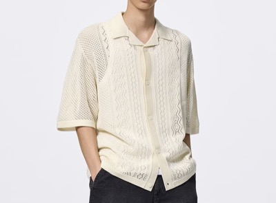 GU　ウォッシャブルメッシュニットシャツ(5分袖)