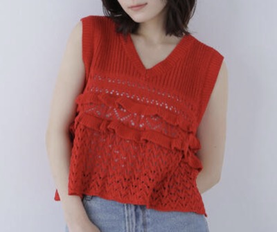NATURAL BEAUTY BASIC（ナチュラルビューティーベーシック）　透かし編みフリルニット
