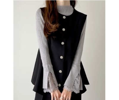 Re:EDIT（リエディ）　ドットor 無地カットツイルペプラムベスト