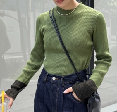 CPCM（シーピーシーエム）　袖口MIX糸配色インナーリブニット