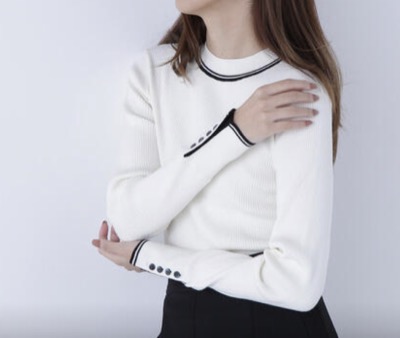 NATURAL BEAUTY BASIC（ナチュラルビューティーベーシック）　バイカラーラインリブニット