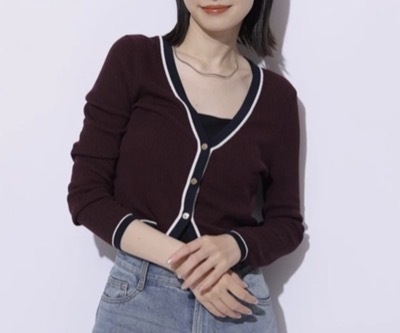 Mystrada（マイストラーダ）　Ｗ配色ラインカーディガン