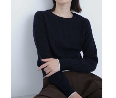 NATURAL BEAUTY BASIC（ナチュラルビューティーベーシック）　バイカラーラインミニケーブルニット