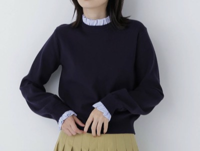 NATURAL BEAUTY BASIC（ナチュラルビューティーベーシック）　ストライプフリルネックニット