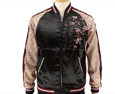 風と地の吾 桜刺繍ちりめん袖スカジャン