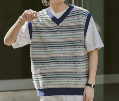 RAGEBLUE(レイジブルー) 総柄Vネックニットベスト