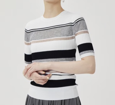 PLST（プラステ）　シアーマルチボーダーセーター