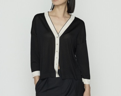 COMME CA(コムサ) シルキー天竺ニット バイカラーカーディガン