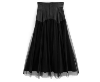 GRL(グレイル) デニムチュールフレアスカート