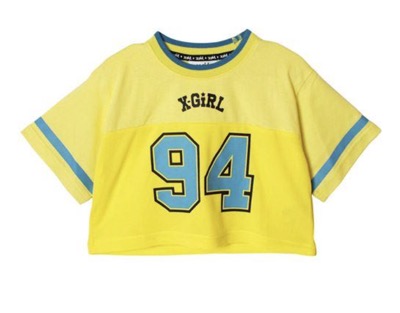  X-girl Stages（エックスガール ステージス）　ナンバリングメッシュ切替ショート半袖Tシャツ レモンイエロー