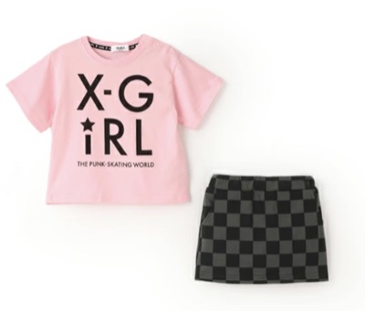 X-girl Stages（エックスガールステージズ）　ロゴT+ブロックチェック柄スカートセット