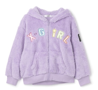 X-girl Stages（エックスガールステージス）　ロゴアップリケ刺しゅうフラッフィージップパーカー