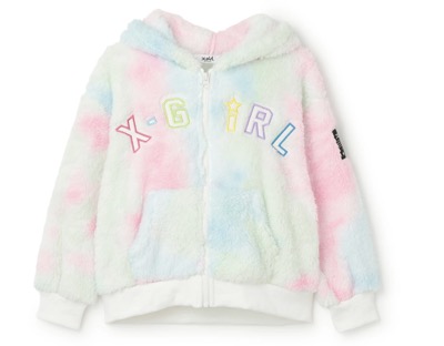 X-girl Stages（エックスガールステージス）　ロゴアップリケ刺しゅうフラッフィージップパーカー