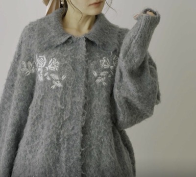 HEIREN(ヘイレーン) モヘアタッチ刺繍入りカーディガン
