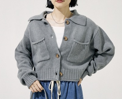 FREAK'S STORE(フリークスストア) 襟付き ポケット付き ショートニットカーディガン