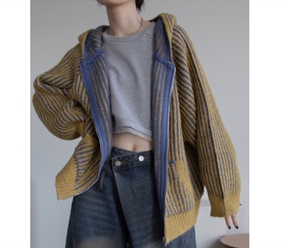 VACANCY(ヴァカンシー) 配色リブフーディZIPパーカー/リバーシブル